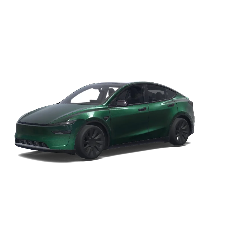Tesla Model Y (2025+) with a Racing green wrap, 3D preview
