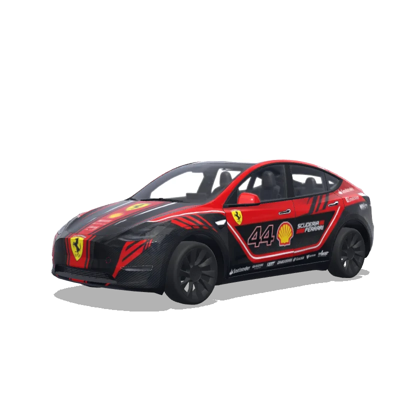 Tesla Model Y with a Racing Rally red and black No. 44 wrap, 3D preview