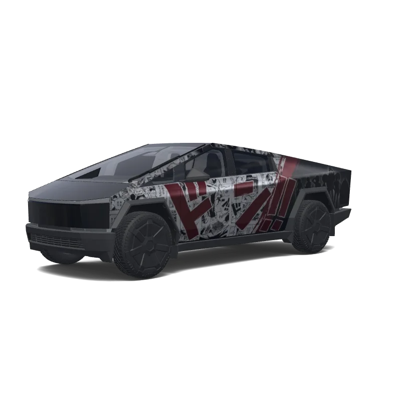 Tesla Cybertruck with a Racing red and black wrap, 3D preview