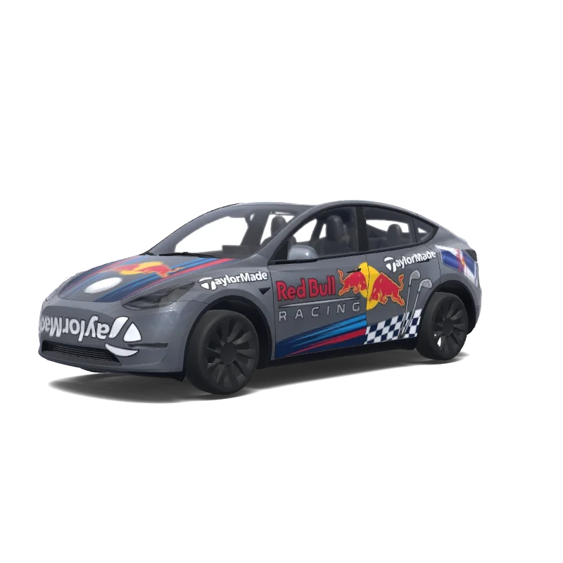 Tesla Model Y with a Racing red and silver wrap, 3D preview