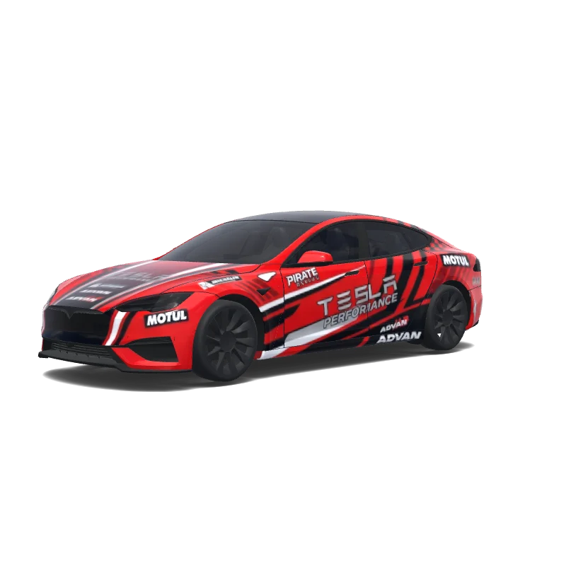 Tesla Model S with a Racing Stripes red wrap, 3D preview