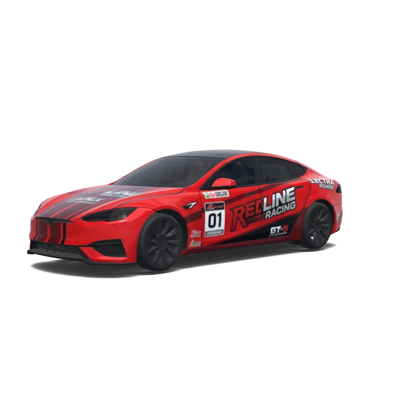 Tesla Model S with a Racing Stripes red wrap, 3D preview