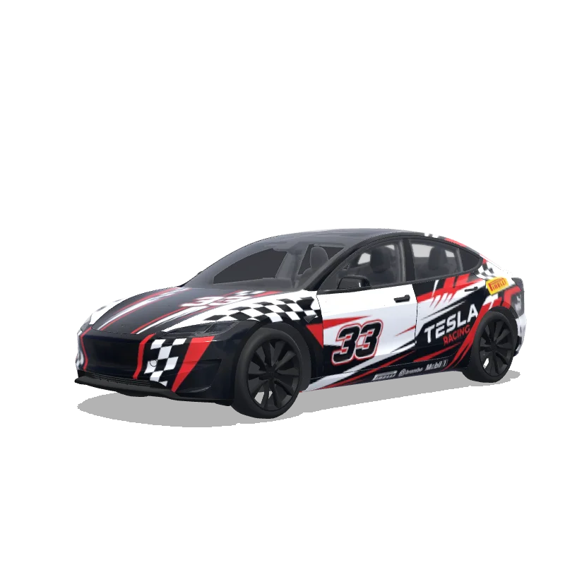 Tesla Model 3 (2024+) with a Racing Stripes wrap, 3D preview