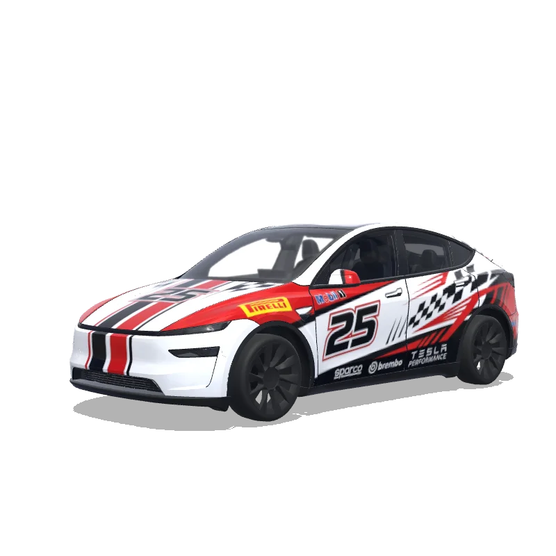 Tesla Model Y (2025+) with a Racing Stripes wrap, 3D preview