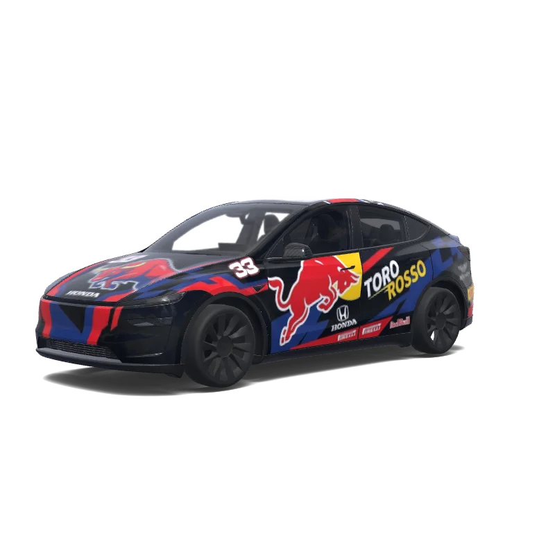 Tesla Model Y (2025+) with a Racing wrap, 3D preview