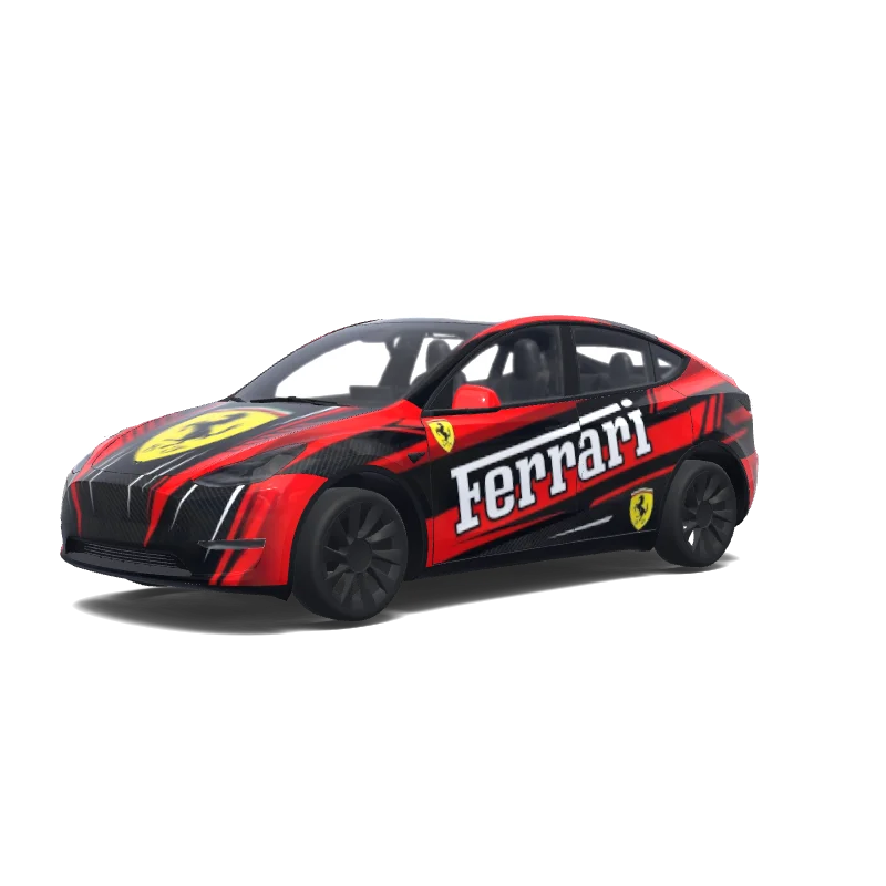 Tesla Model Y with a Racing wrap, 3D preview
