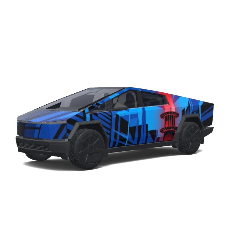 Tesla Cybertruck with a Red And Blue wrap, 3D preview