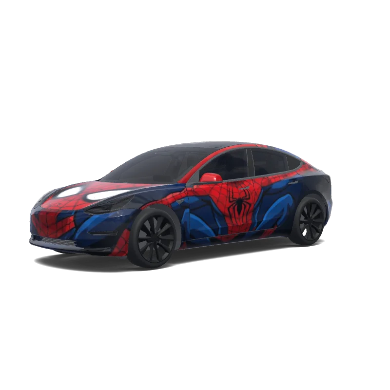 Tesla Model 3 with a Red And Blue wrap, 3D preview