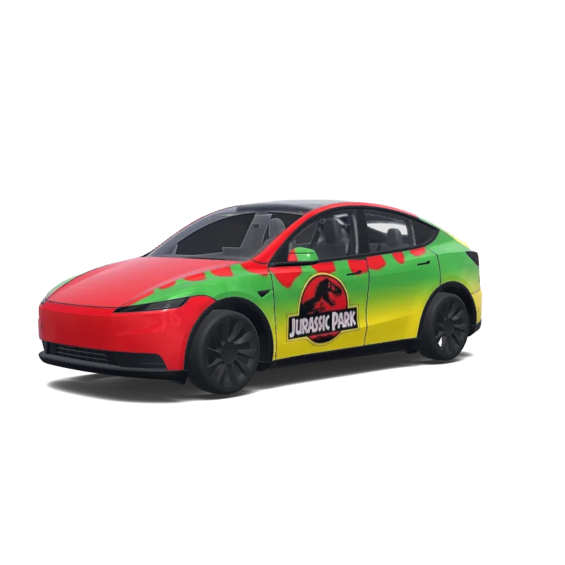 Tesla Model Y (2025+) with a Red And Green wrap, 3D preview