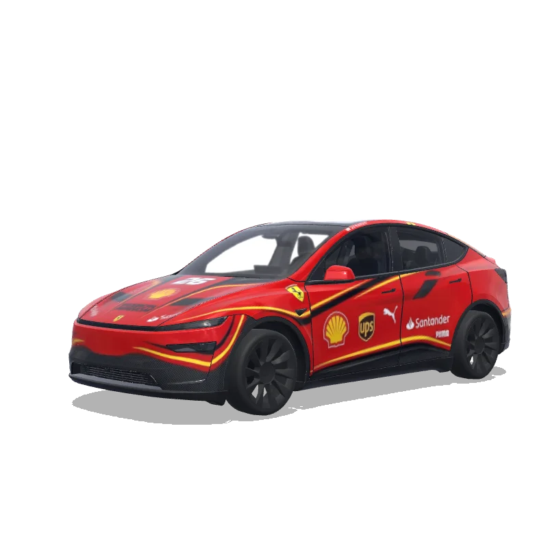 Tesla Model Y (2025+) with a Red wrap, 3D preview
