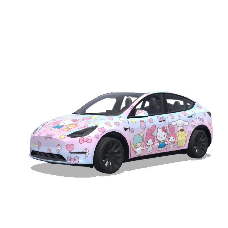 Tesla Model Y with a sanrio wrap, 3D preview