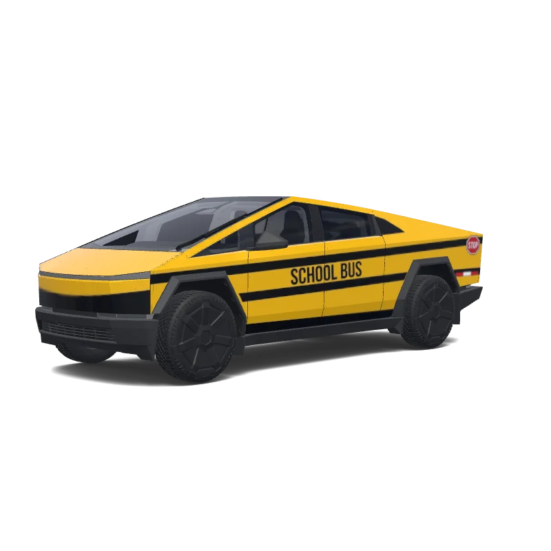 Tesla Cybertruck with a school bus wrap, 3D preview