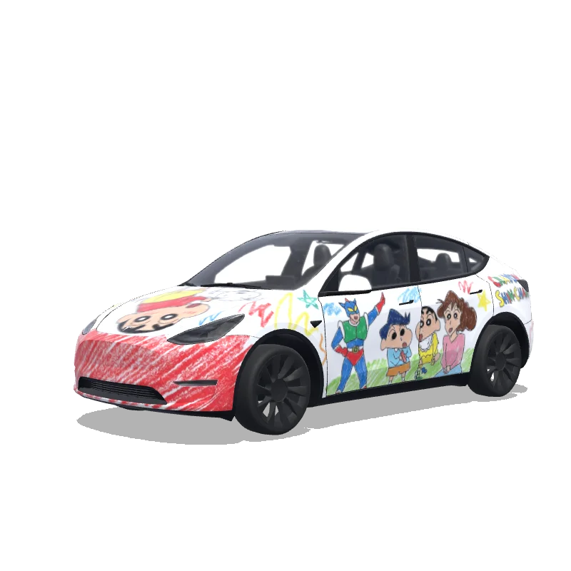 Tesla Model Y with a Shinchan wrap, 3D preview