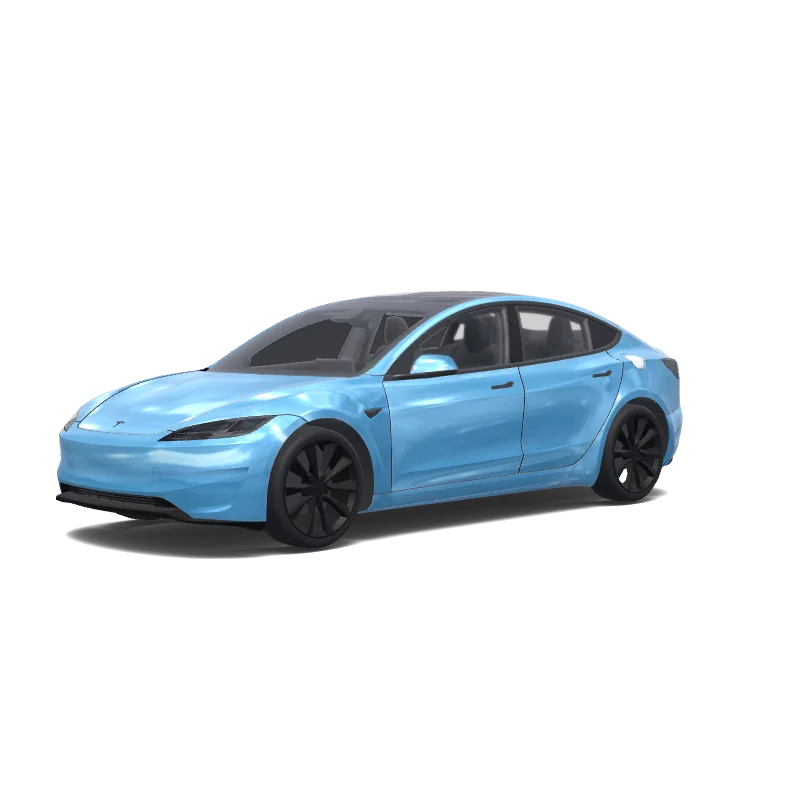 Tesla Model 3 (2024+) with a Snow blue wrap, 3D preview