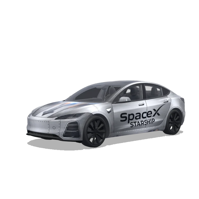Tesla Model 3 (2024+) with a SpaceX Starship wrap, 3D preview