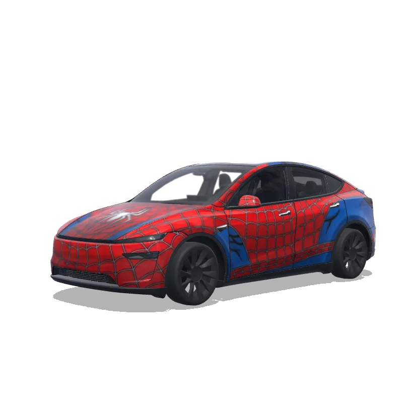 Tesla Model Y (2025+) with a spiderman wrap, 3D preview