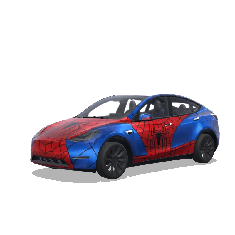 Tesla Model Y with a Spiderman wrap, 3D preview