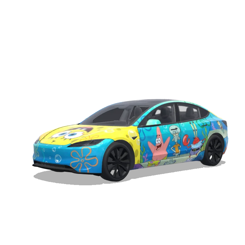 Tesla Model 3 (2024+) with a spongebob wrap, 3D preview