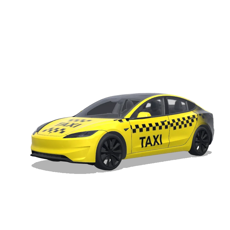 Tesla Model 3 (2024+) with a Taxi Checkered black and yellow wrap, 3D preview