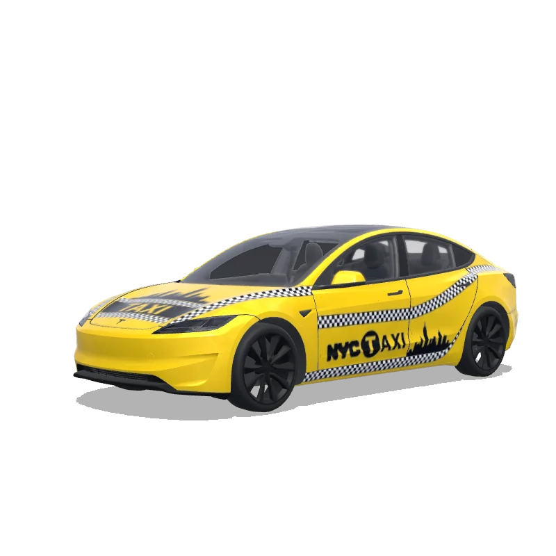 Tesla Model 3 (2024+) with a Taxi Checkered yellow wrap, 3D preview
