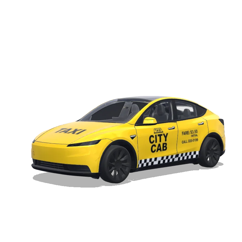 Tesla Model Y (2025+) with a Taxi Checkered yellow wrap, 3D preview