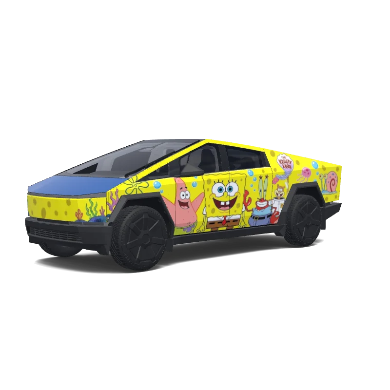 Tesla Cybertruck with a 海绵宝宝 wrap, 3D preview