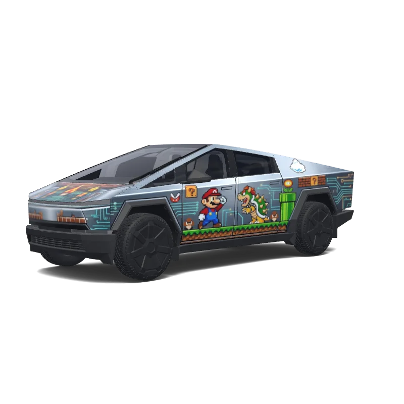 Tesla Cybertruck with a 马里奥特斯拉车衣 wrap, 3D preview