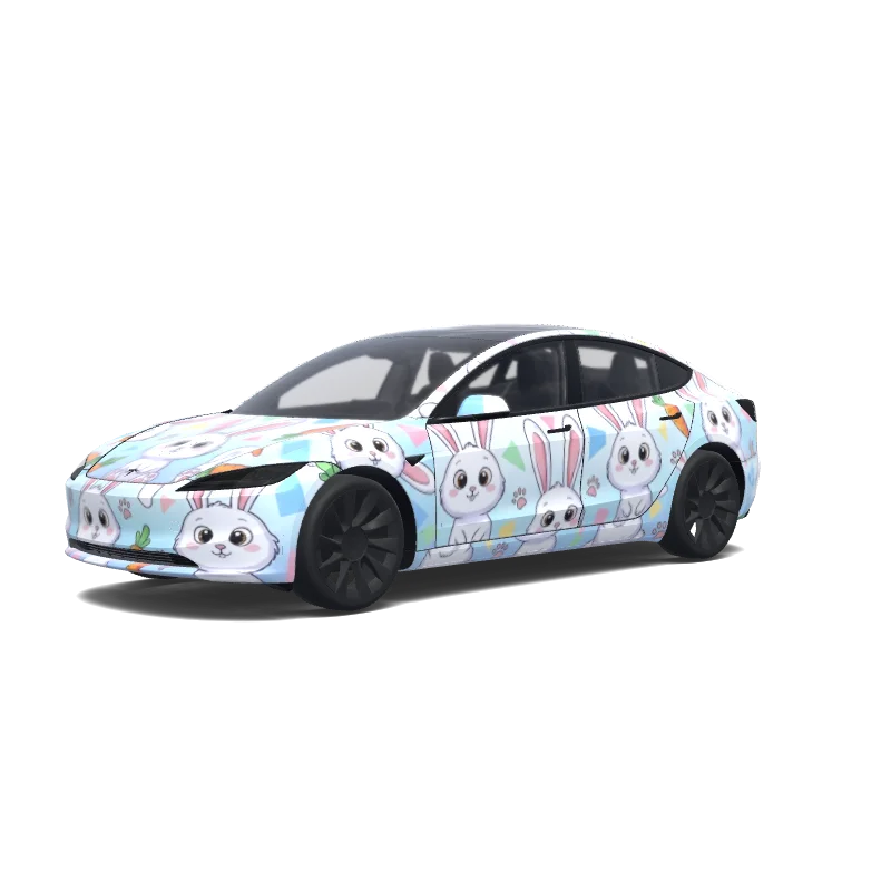 Tesla Model 3 (2024+) with a 我想要爱宠大作战里兔子可爱的 wrap, 3D preview