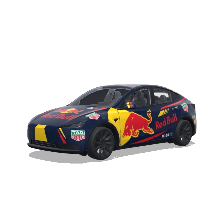 Tesla Model Y (2025+) with a 红牛 wrap, 3D preview