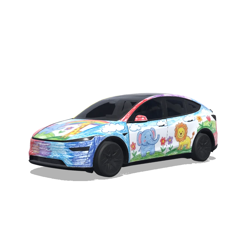 Tesla Model Y L with a 蜡笔质感 wrap, 3D preview