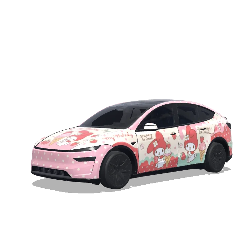 Tesla Model Y L with a 美乐蒂和草莓冰激凌 wrap, 3D preview