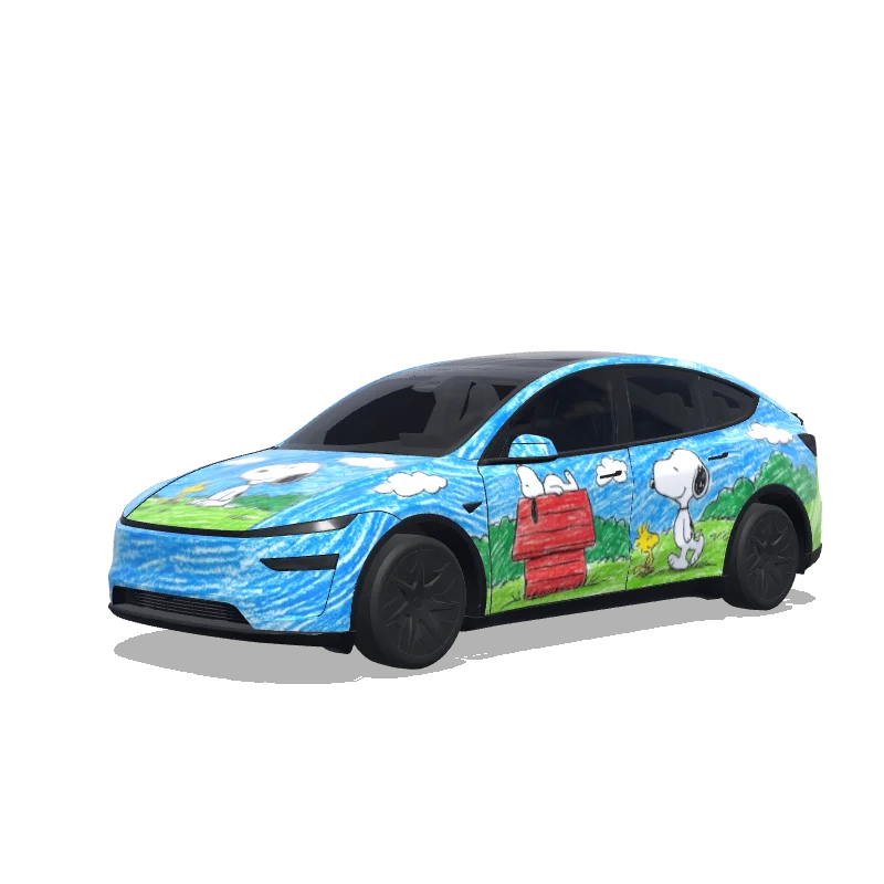 Tesla Model Y L with a 蜡笔画史努比 wrap, 3D preview
