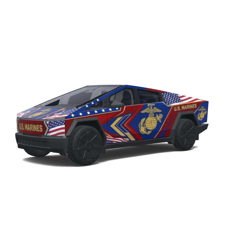 Tesla Cybertruck with a U.S. Marines Marine corps colors wrap, 3D preview