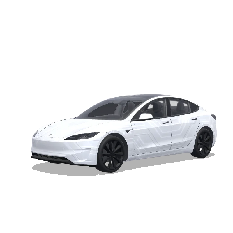 Tesla Model 3 (2024+) with a White wrap, 3D preview