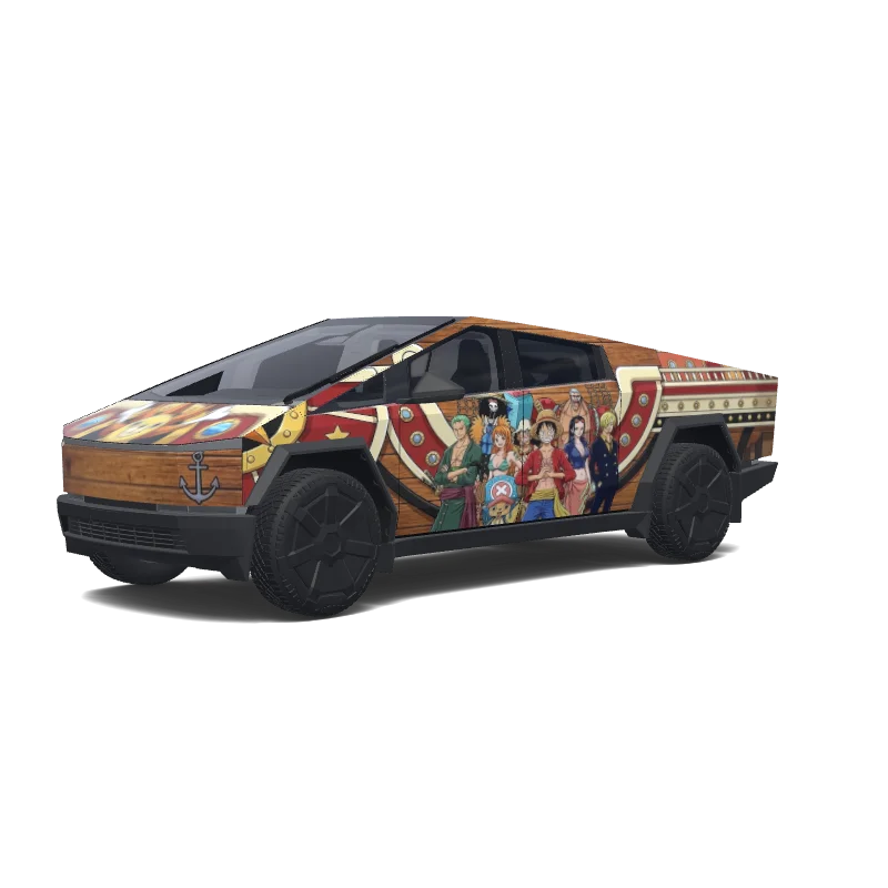 Tesla Cybertruck with a Wood red and gold wrap, 3D preview